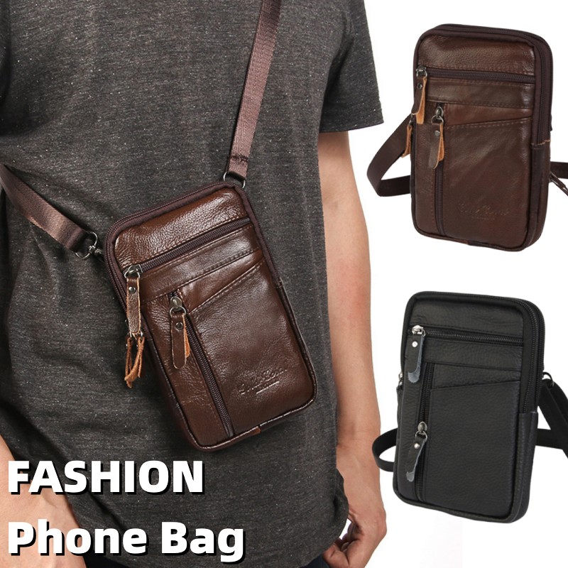 Luxury Bags Made - Men Luxury Genuine Leather Phone Bags