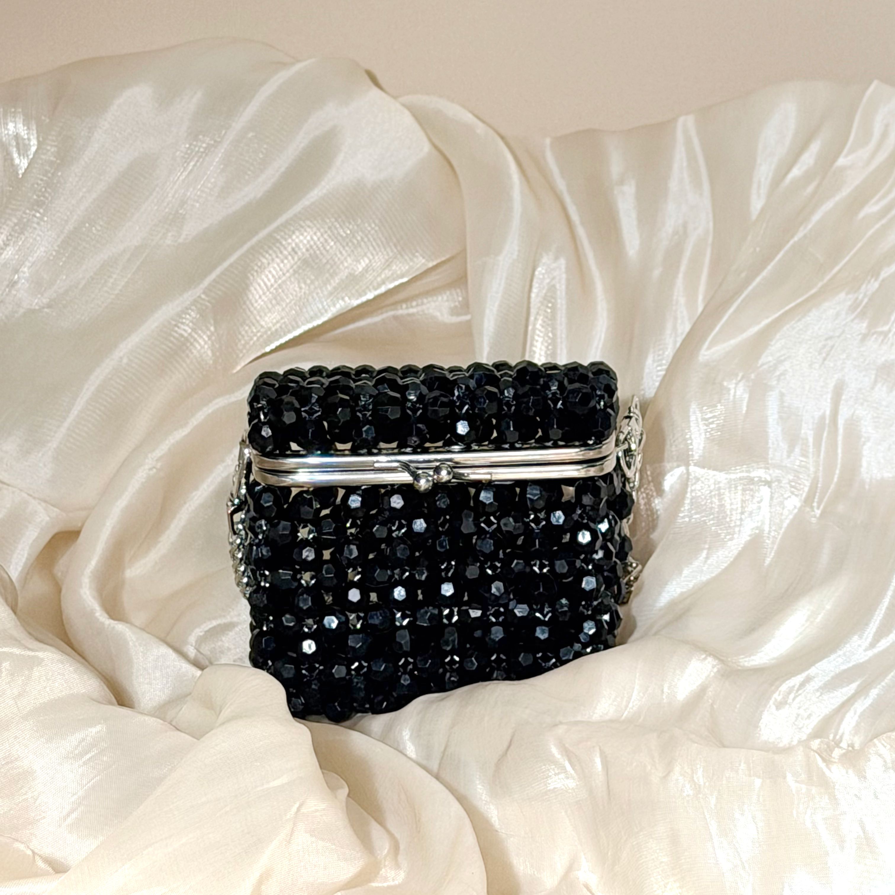 Luxury Bags Store - Vintage Black Beaded Clutch Bag with