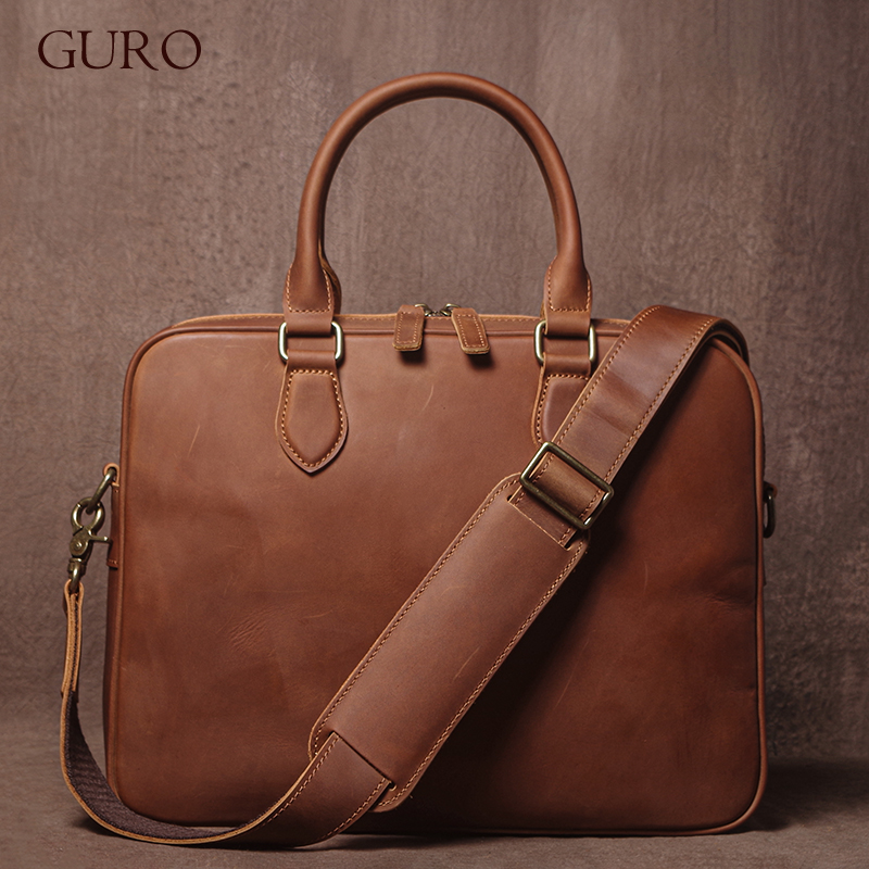 Luxury Bags Made - GURO Men Crazy Horse Cowhide Briefcase