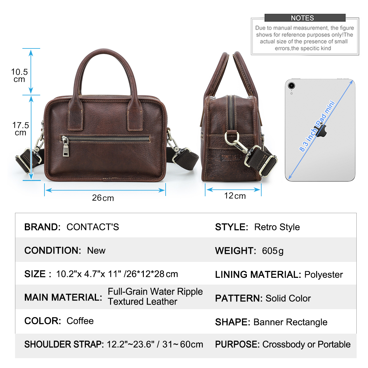 CONTACT'S Genuine Leather Men  - Luxury Bags For Men avis et prix